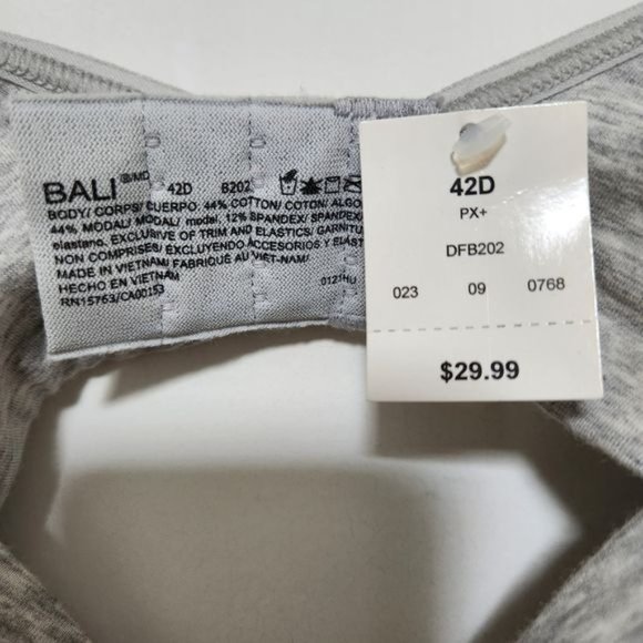 Bali Light Heather Gray Cloth Underwire Adjustable Semi Padded Bra 42D - Picture 4 of 6
